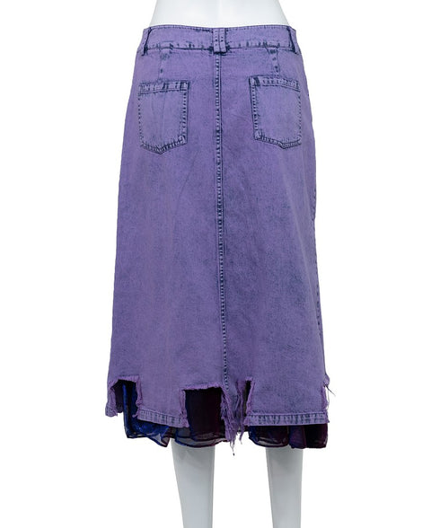 Distressed Layered Denim Skirt